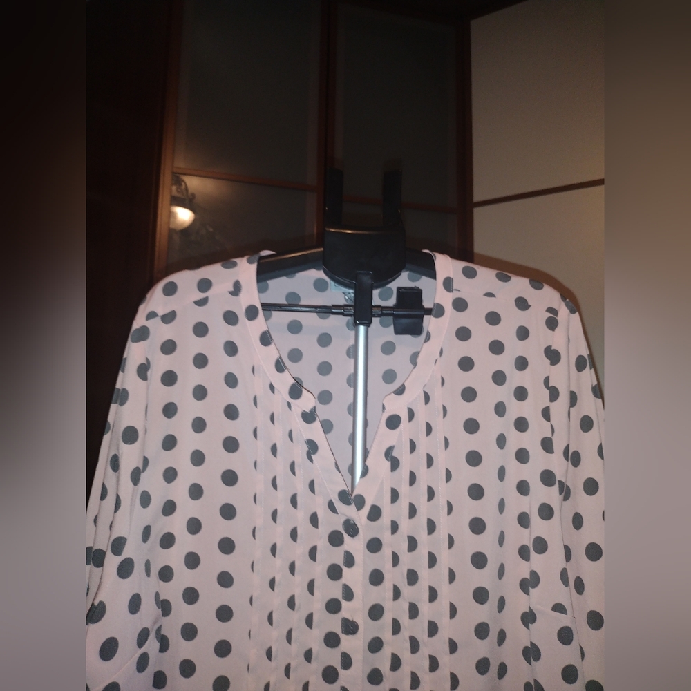 Pink/Gray Polka Dot Button Down Blouse - image 2